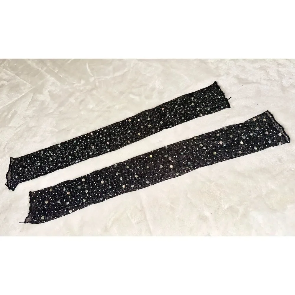 Fingerless Super sparkly black iridescent rhinestone mesh gloves